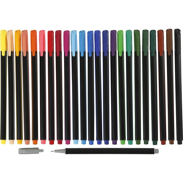 Colortime Fineliner Markers, line 0,6-0,7 mm, assorted colours, 24 pc/ 1 pack