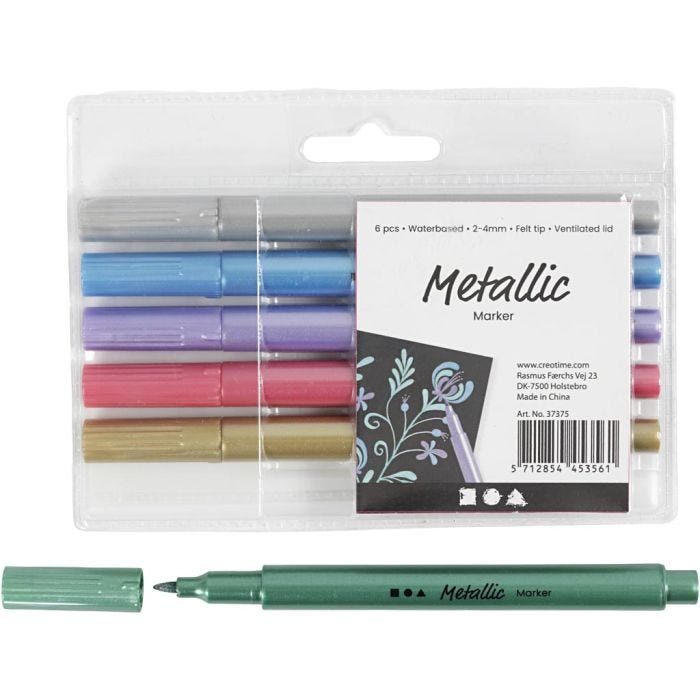 Metallic marker, line 2-4 mm, metallic colours, 6 pc/ 1 pack
