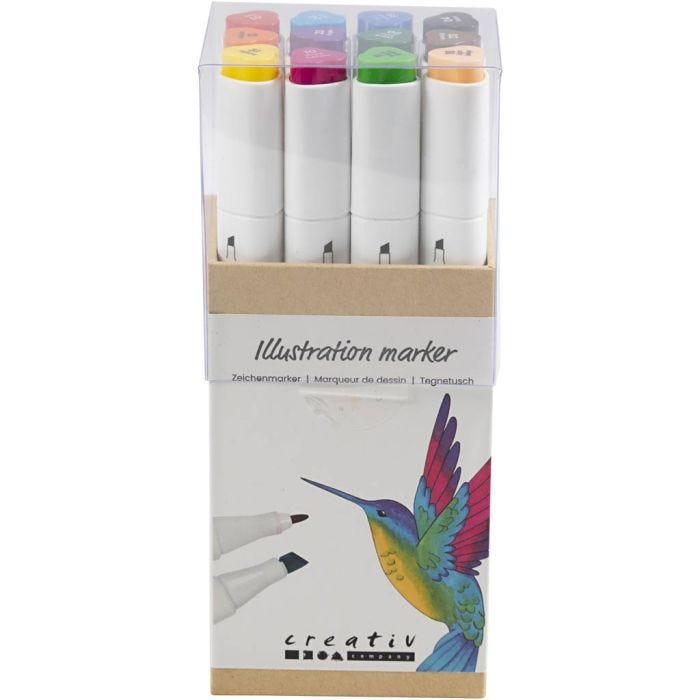 Illustration Marker, line 1+8 mm, standard colours, 12pc/ 1 pack
