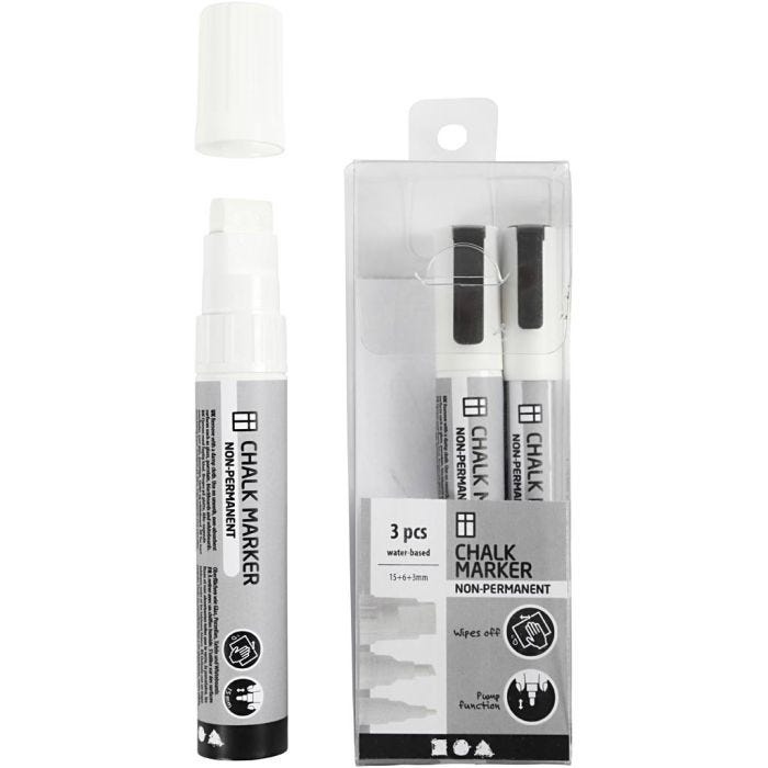 Chalk Markers, line 3+6+15 mm, white, 3 pc/ 1 pack