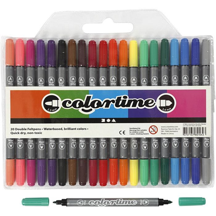 Colortime Double Marker, line 2,3+3,6 mm, standard colours, 20 pc/ 1 pack