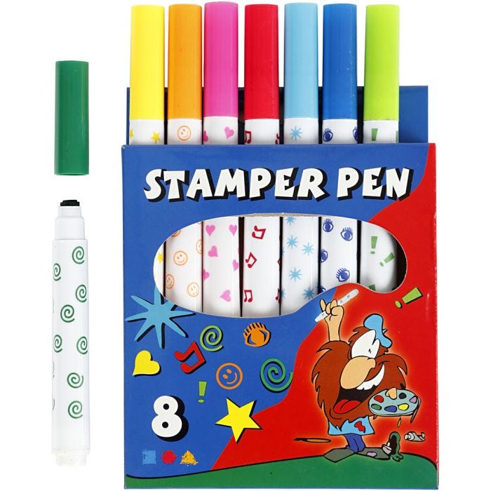 Stamping pens, assorted colours, 8pc/ 1 pack