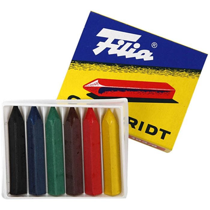 Oil Crayons, L: 5 cm, thickness 7x7 mm, 6 pc/ 1 pack