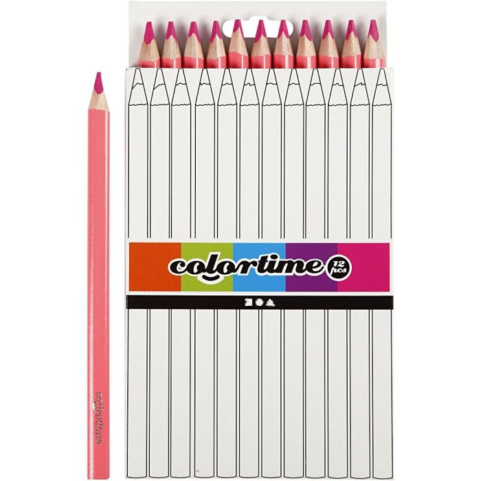 Colortime Colour Pencils, L: 17,45 cm, lead 5 mm, JUMBO, pink, 12 pc/ 1 pack