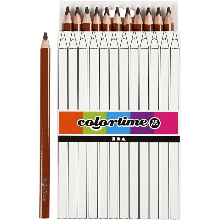 Colortime Colour Pencils, L: 17,45 cm, lead 5 mm, JUMBO, brown, 12 pc/ 1 pack