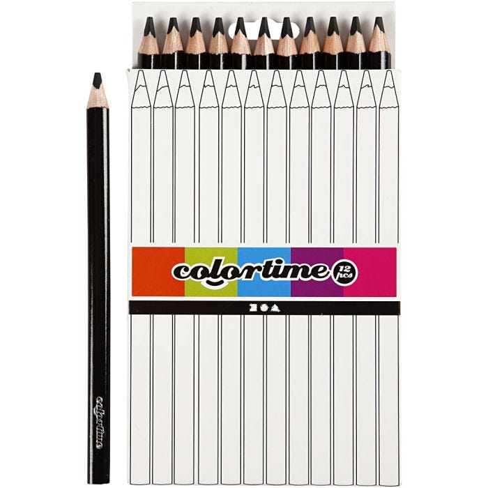 Colortime Colour Pencils, L: 17,45 cm, lead 5 mm, JUMBO, black, 12 pc/ 1 pack