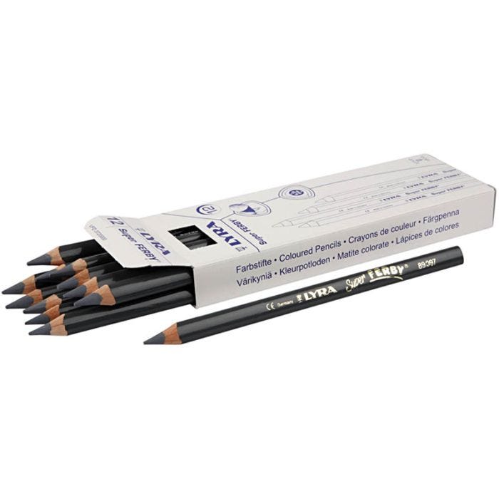 Super Ferby 1 colouring pencils, L: 18 cm, lead 6,25 mm, grey, 12 pc/ 1 pack
