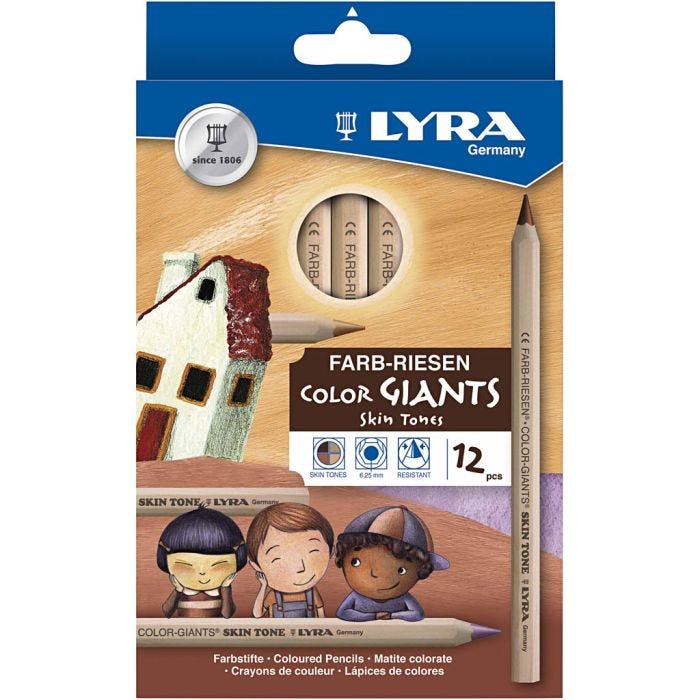 Lyra Thick Coloured Pencils, dia. 10 mm, line 6,3 mm, skin colours, 12 pc/ 1 pack