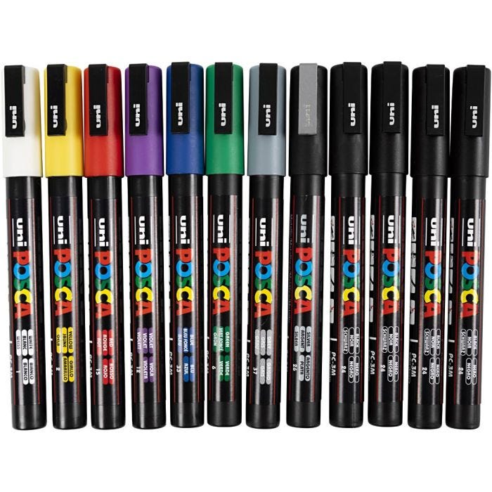 Posca Marker, no. PC-3M, line 0,9-1,3 mm, assorted colours, 12 pc/ 1 pack