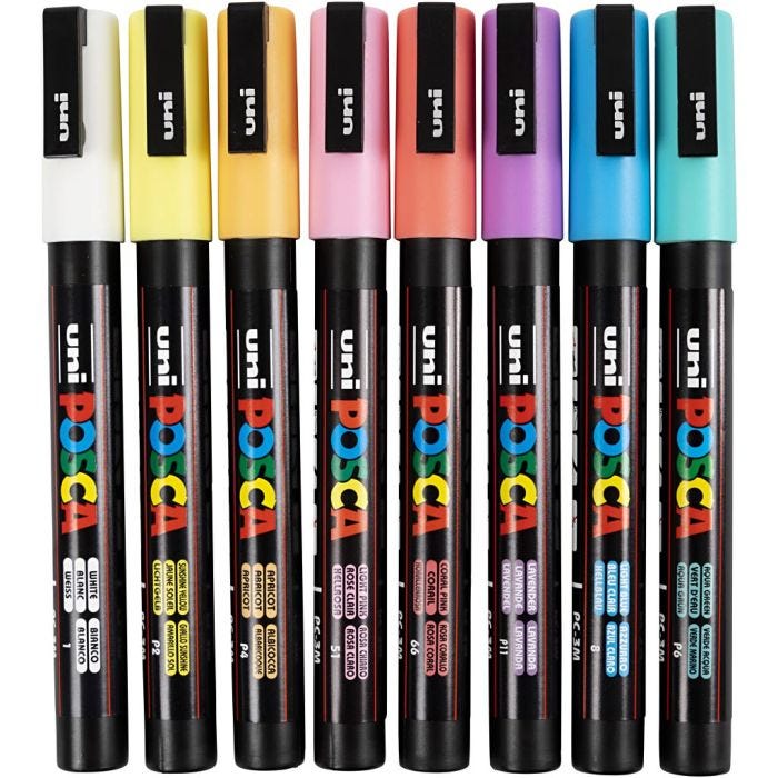 Posca Marker, no. PC-3M, line 0,9 - 1,3 mm, assorted colours, 8 asstd./ 1 pack