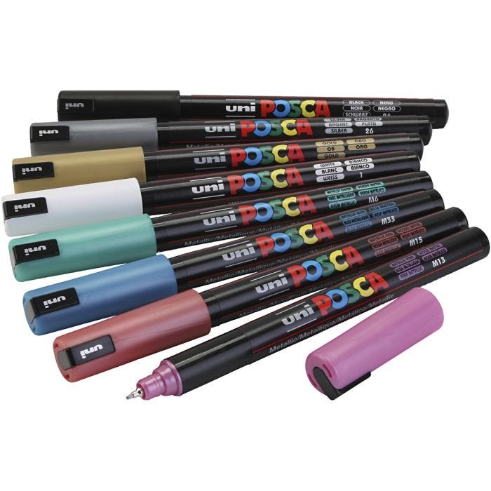 Posca Marker, no. PC-1MR, line 0,7 mm, metallic colours, 8 asstd./ 1 pack