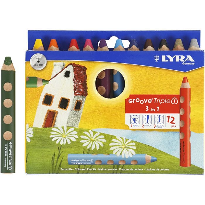 Groove Triple1 Colouring Pencils, L: 12 cm, lead 10 mm, assorted colours, 12 pc/ 1 pack