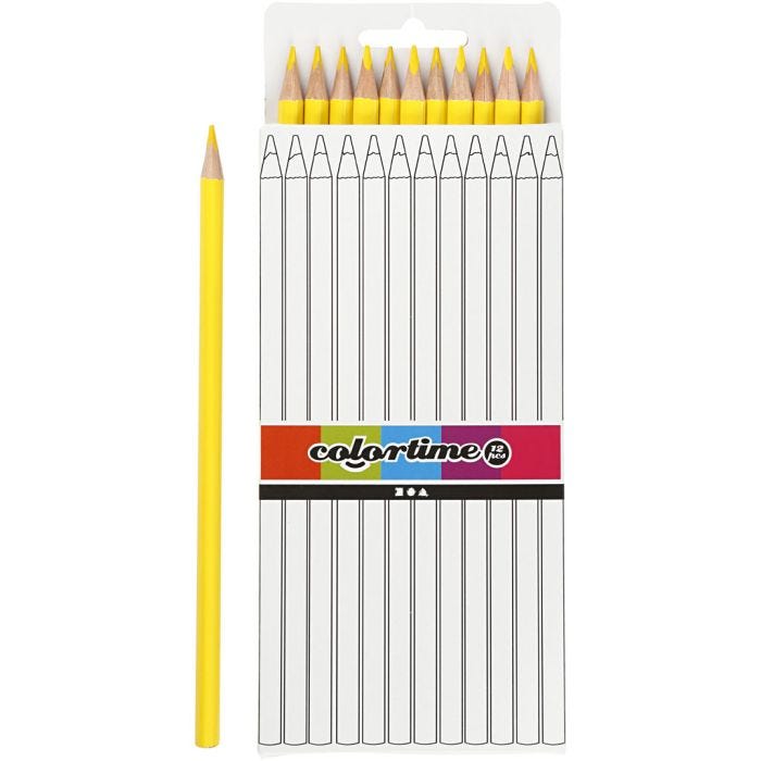 Colortime Colouring Pencils, L: 17 cm, lead 3 mm, yellow, 12 pc/ 1 pack