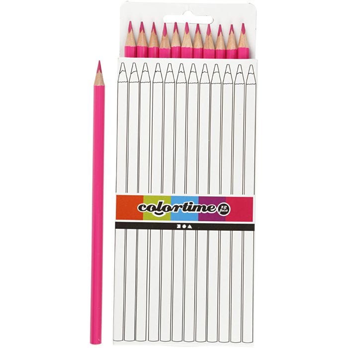 Colortime Colouring Pencils, L: 17 cm, lead 3 mm, pink, 12 pc/ 1 pack