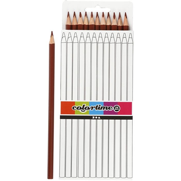 Colortime Colouring Pencils, L: 17 cm, lead 3 mm, brown, 12 pc/ 1 pack