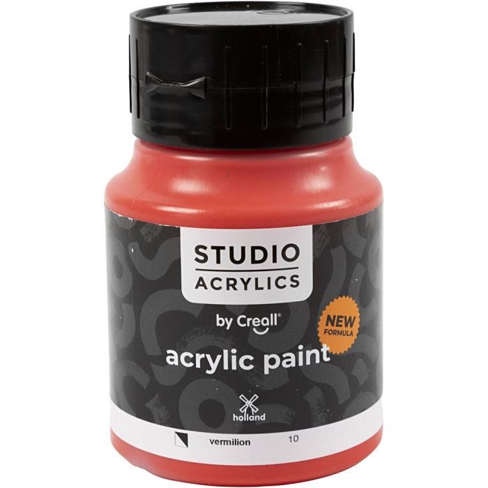 Creall Studio Acrylic Paint, semi opaque, vermillion (10), 500 ml/ 1 bottle