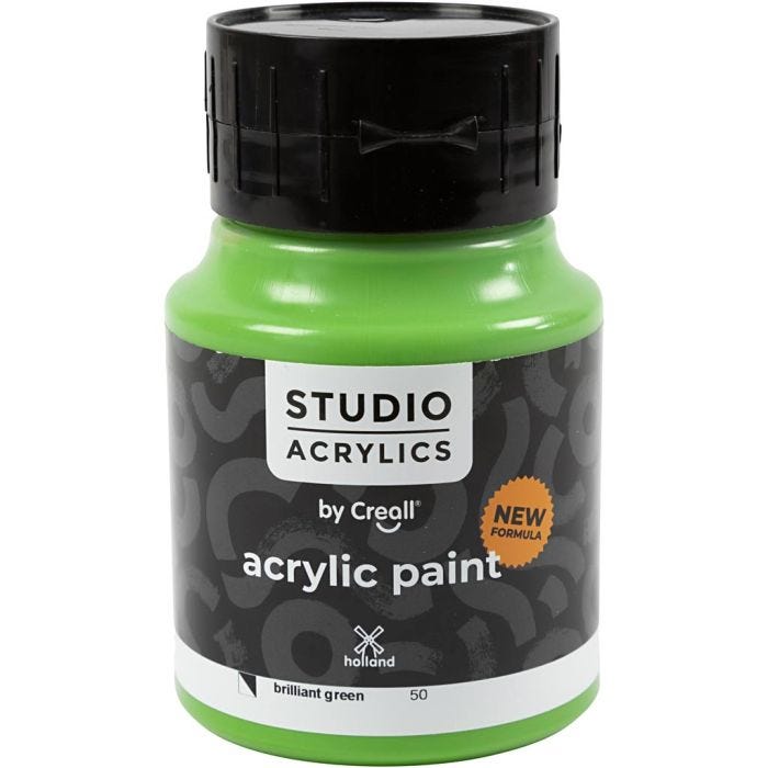 Creall Studio Acrylic Paint, semi opaque, brilliant green (50), 500 ml/ 1 bottle