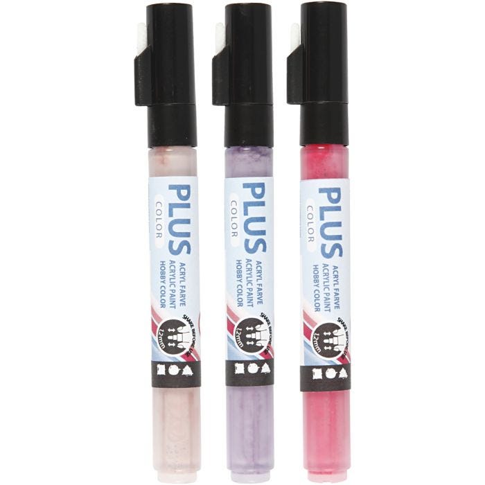 Plus Color Marker, L: 14,5 cm, line 1-2 mm, fuchsia, dusty rose, dark lilac, 3 pc/ 1 pack, 5,5 ml