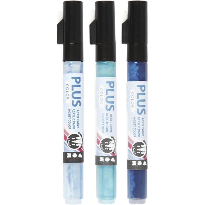 Plus Color Marker, L: 14,5 cm, line 1-2 mm, sky blue, navy blue, turquoise, 5,5 ml, 3 pc/ 1 pack