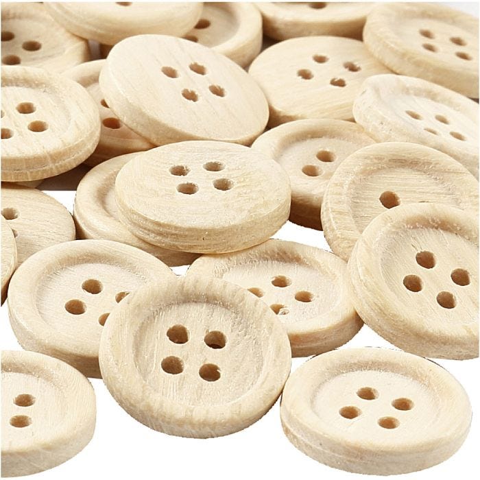 Wooden Buttons, dia. 23 mm, 4 holes, 30 pc/ 1 pack
