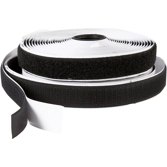 Hook &amp; Loop, self-adhesive, W: 20 mm, black, 5 m/ 1 roll