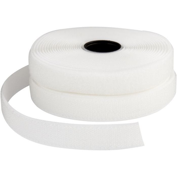 Hook &amp; Loop, W: 20 mm, white, 5 m/ 1 roll