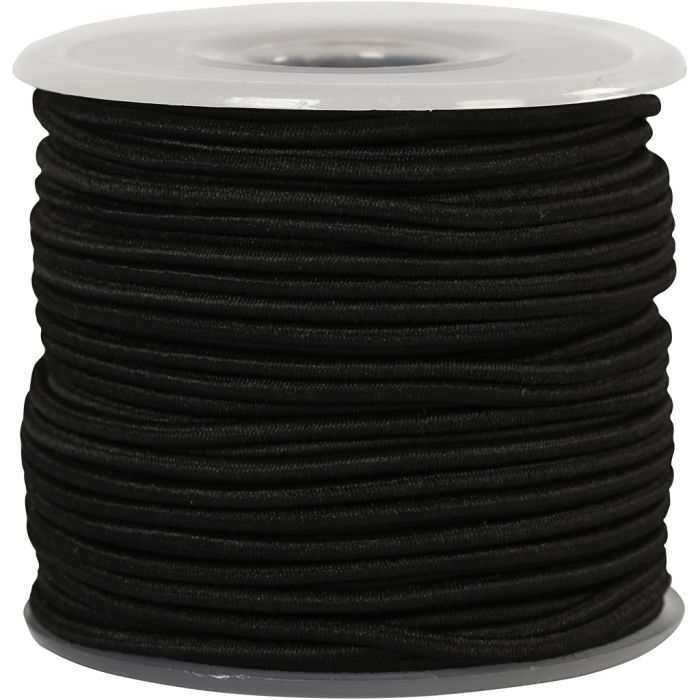 Elastic Cord, thickness 2 mm, black, 25 m/ 1 roll