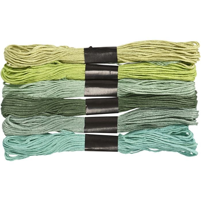 Embroidery thread, thickness 1 mm, green, 6bundle/ 1 pack