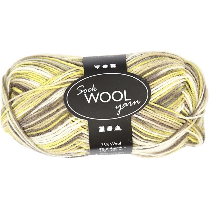 Sock Yarn, L: 200 M, green, yellow, 50 g/ 1 ball