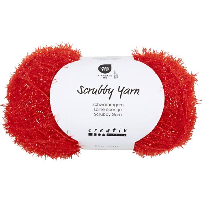 Scrubby Yarn, L: 90 M, red, 50 g/ 1 ball