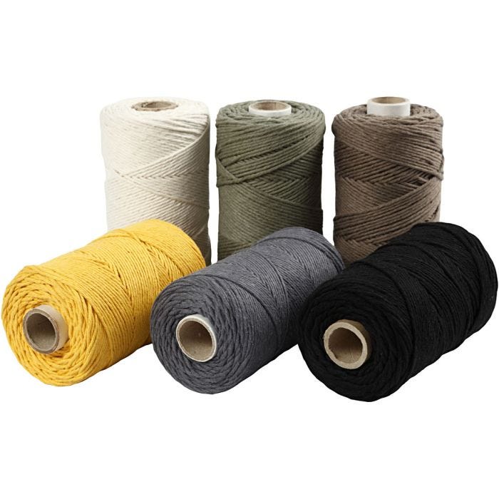 Macramé cord, 198 M, 2 mm, assorted colours, 6x330g/ 1 pack