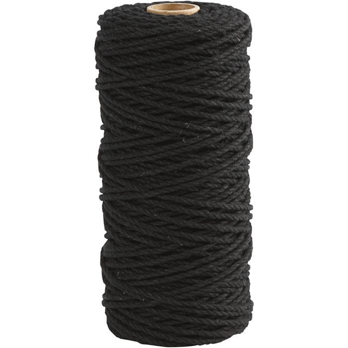 Cotton Twine, L: 100 m, thickness 2 mm, Thick quality 12/36, black, 225 g/ 1 ball