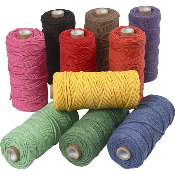 Macramé cord, L: 100 M, thickness 2 mm, Thick quality 12/36, bold colours, 10x225g/ 1 pack
