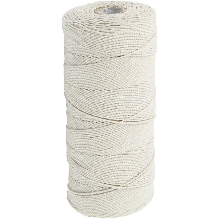 Macramé cord, L: 315 M, thickness 1 mm, Thin quality 12/12, light natural, 220 g/ 1 ball