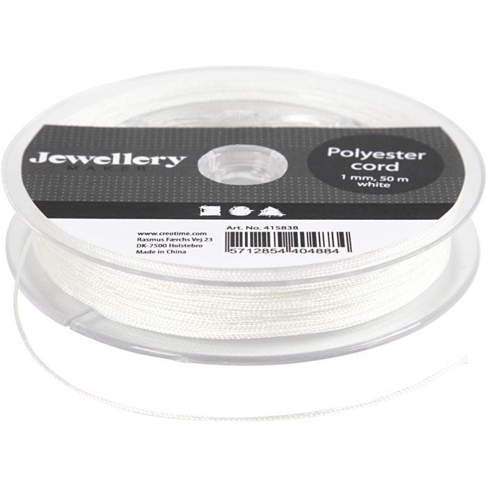 Polyester cord, thickness 1 mm, white, 50 m/ 1 roll