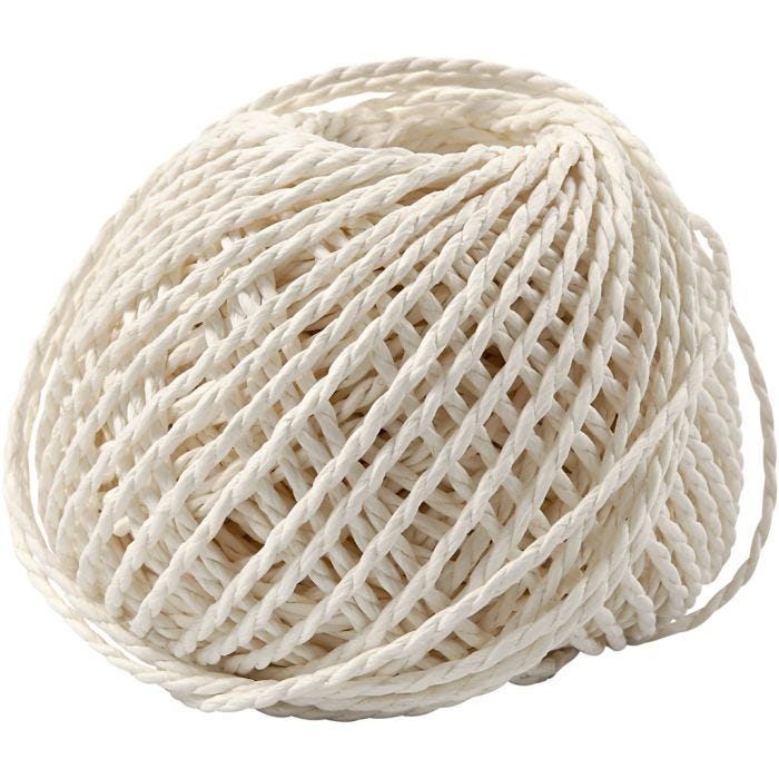 Paper Yarn, thickness 2,5-3 mm, white, 150 g, 40m/ 1 ball