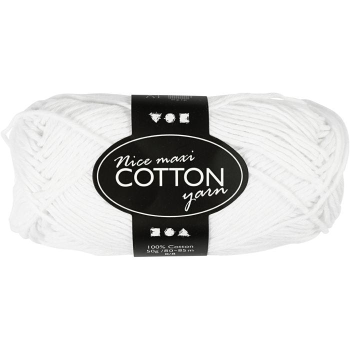 Cotton Yarn, 8/8, L: 80-85 M, size maxi, white, 50g/ 1 ball