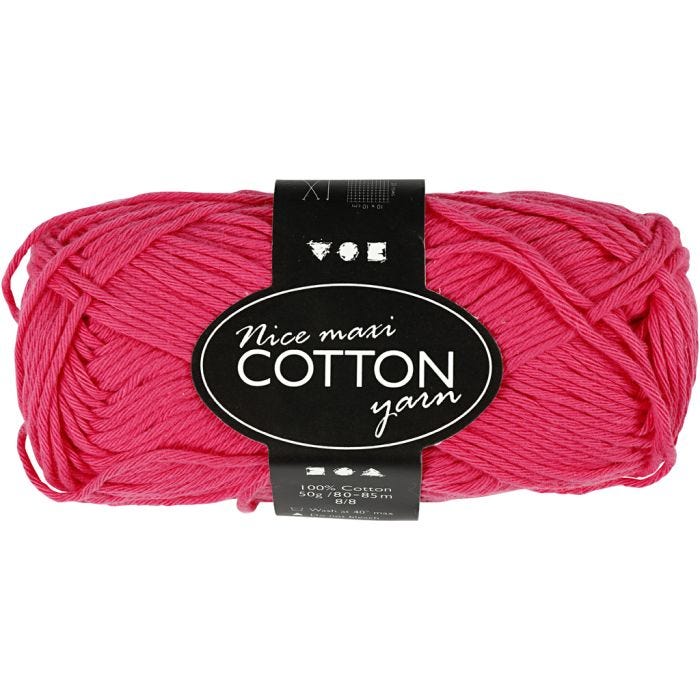 Cotton Yarn, no. 8/8, L: 80-85 M, size maxi, pink, 50 g/ 1 ball