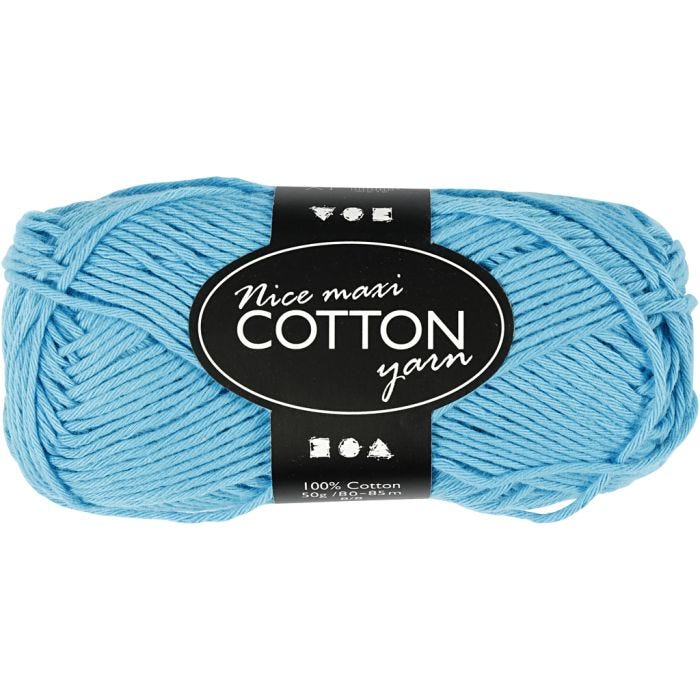Cotton Yarn, no. 8/8, L: 80-85 M, size maxi, turquoise, 50 g/ 1 ball