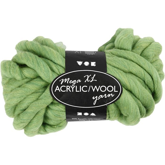 Chunky Yarn of Acrylic/Wool, L: 15 M, size mega, lime green, 300g/ 1 ball