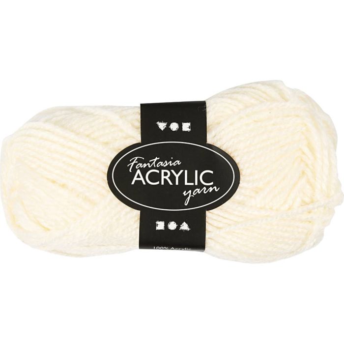 Fantasia Acrylic Yarn, L: 80 M, needle 4,5-5, off-white, 50 g/ 1 ball