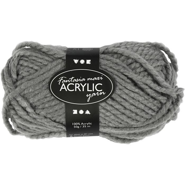 Fantasia Acrylic Yarn, L: 35 M, Maxi, grey, 50g/ 1 ball
