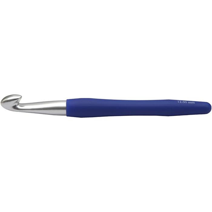 Crochet Hook, 12, L: 16 cm, size 12 mm, blue, 1 pc