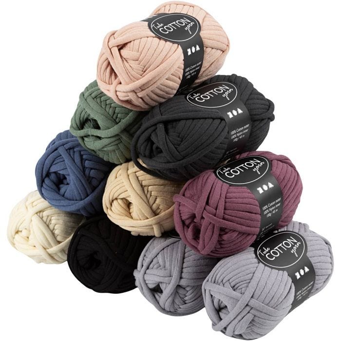 Cotton tube yarn, L: 45 m, assorted colours, 10x100 g/ 1 pack