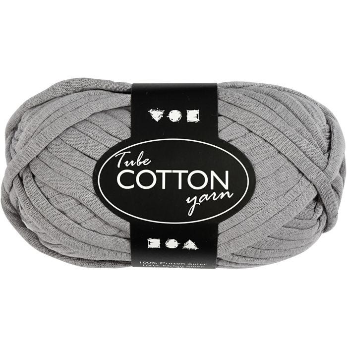 Cotton Tube Yarn, 45 M, grey, 100g/ 1 ball