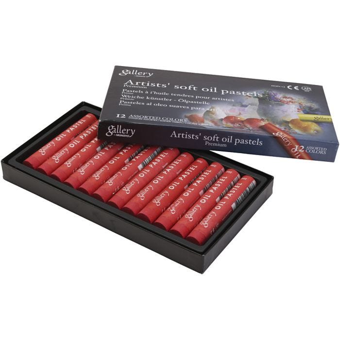 Gallery Oil Pastel, L: 7 cm, dia. 11 mm, thickness 11 mm, scarlet, 12 pc/ 1 pack
