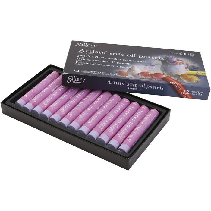 Gallery Oil Pastel, L: 7 cm, dia. 11 mm, thickness 11 mm, light lilac, 12 pc/ 1 pack