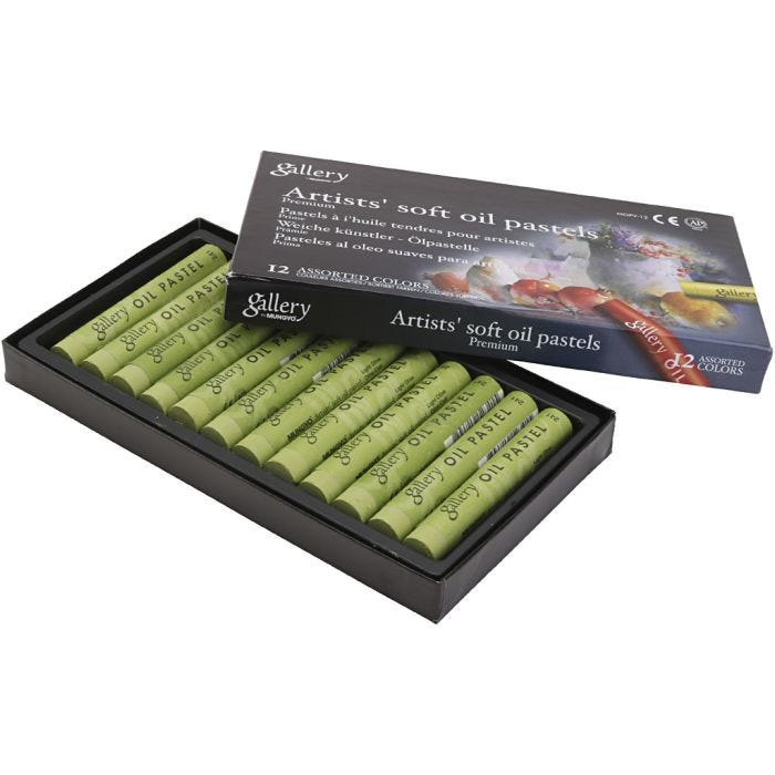 Gallery Oil Pastel, L: 7 cm, dia. 11 mm, thickness 11 mm, olive, 12 pc/ 1 pack
