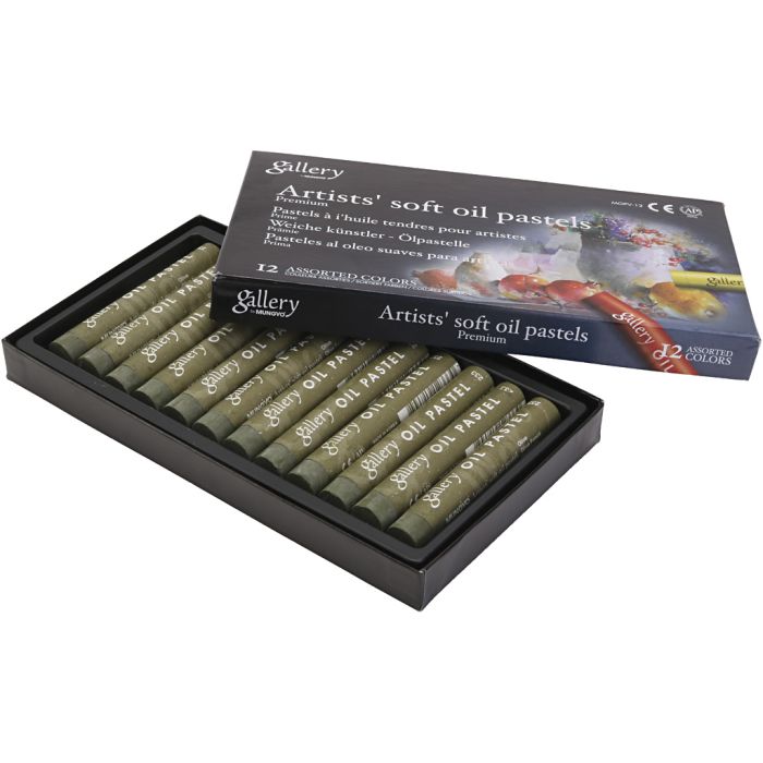 Gallery Oil Pastel, L: 7 cm, dia. 11 mm, thickness 11 mm, olive, 12 pc/ 1 pack