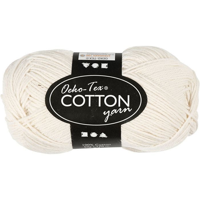 Cotton Yarn, 8/4, L: 170 M, off-white, 50g/ 1 ball